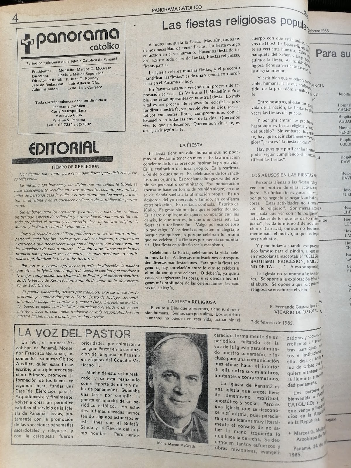 El primer número de Panorama Católico